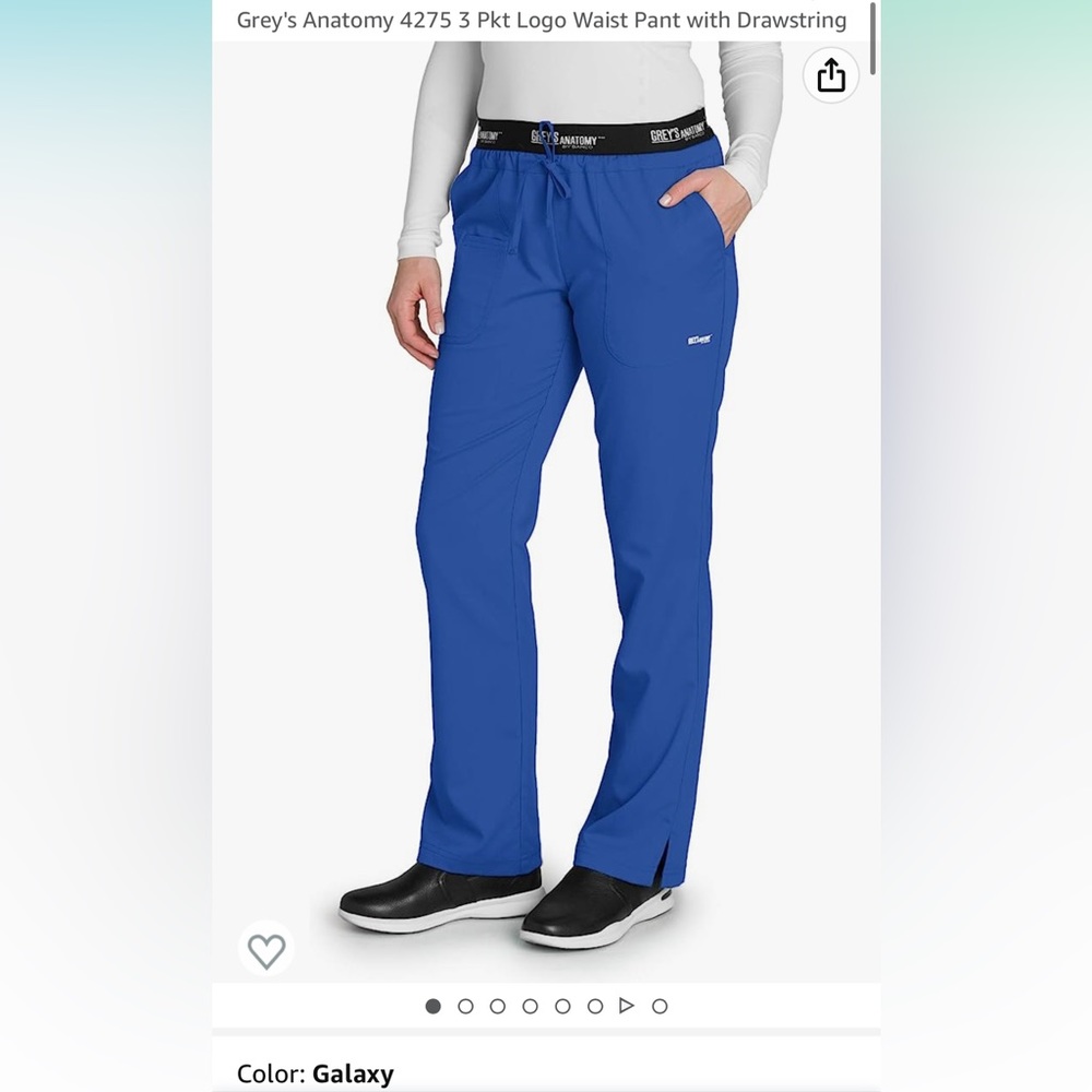 Greys Anatomy 4275 3 Pkt Logo Waist Pant with Drawstring in color Galaxy Blue